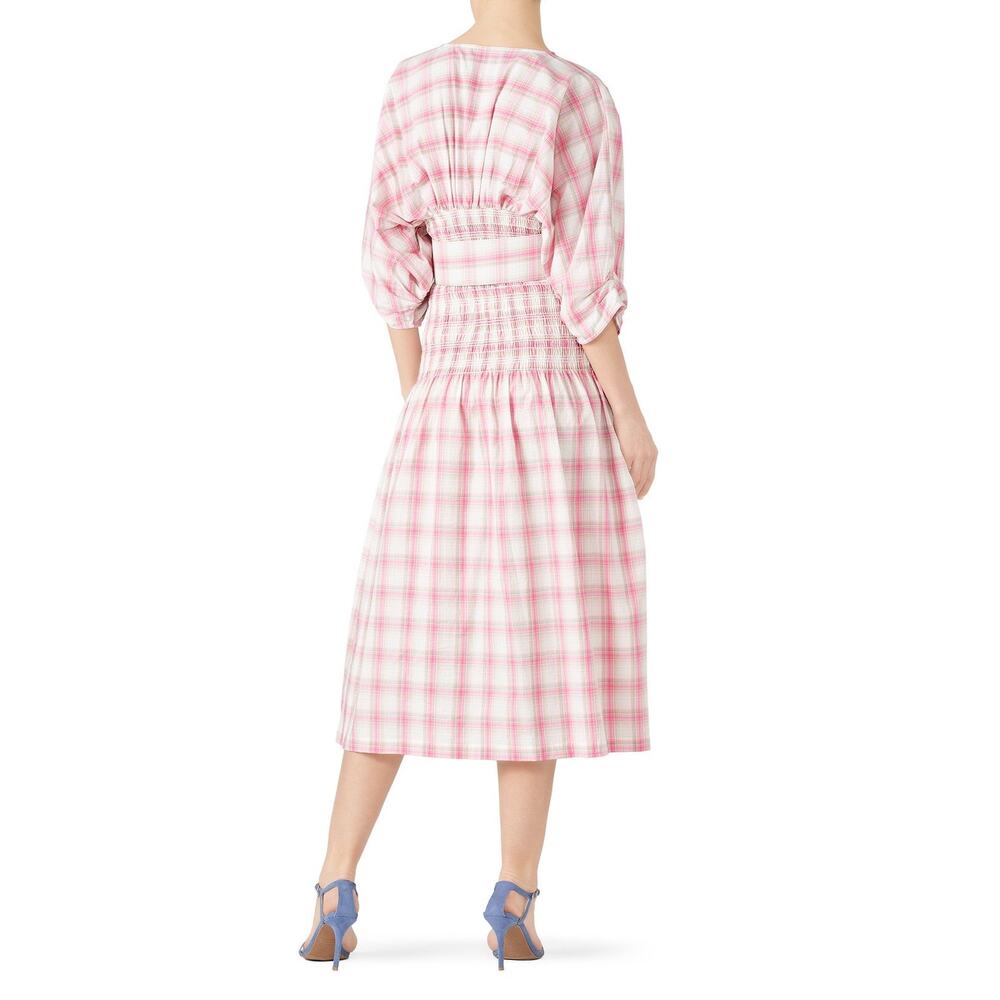 NICHOLAS Pink White Gingham Woven V-Neck Smoked Panel Dress Size US 18 - Picture 3 of 16